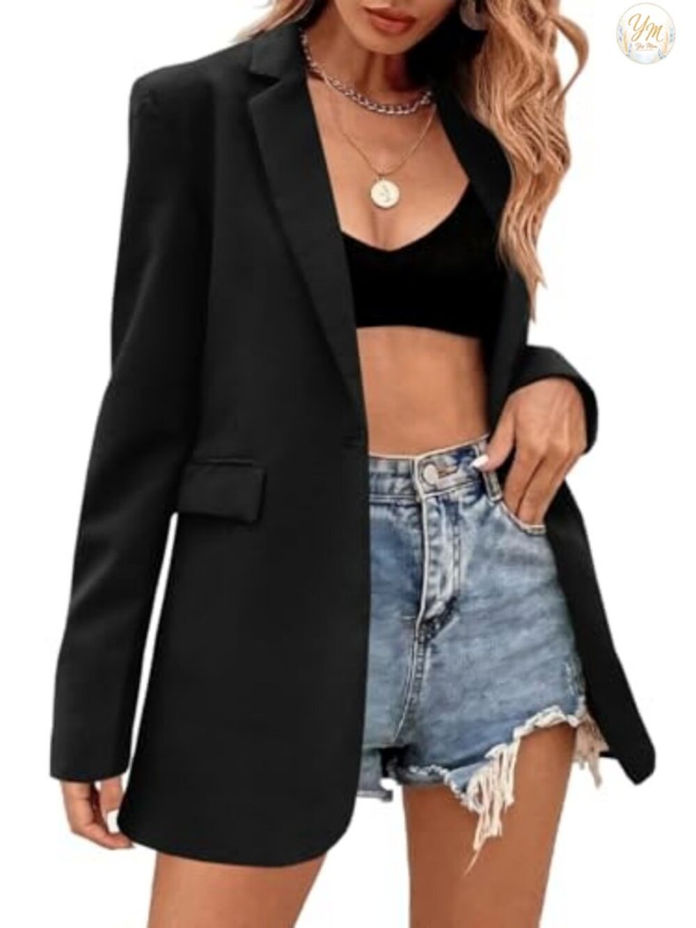 Oversized Boyfriend Blazer Long Sleeve Notch Lapel Suit Jacket Work Office